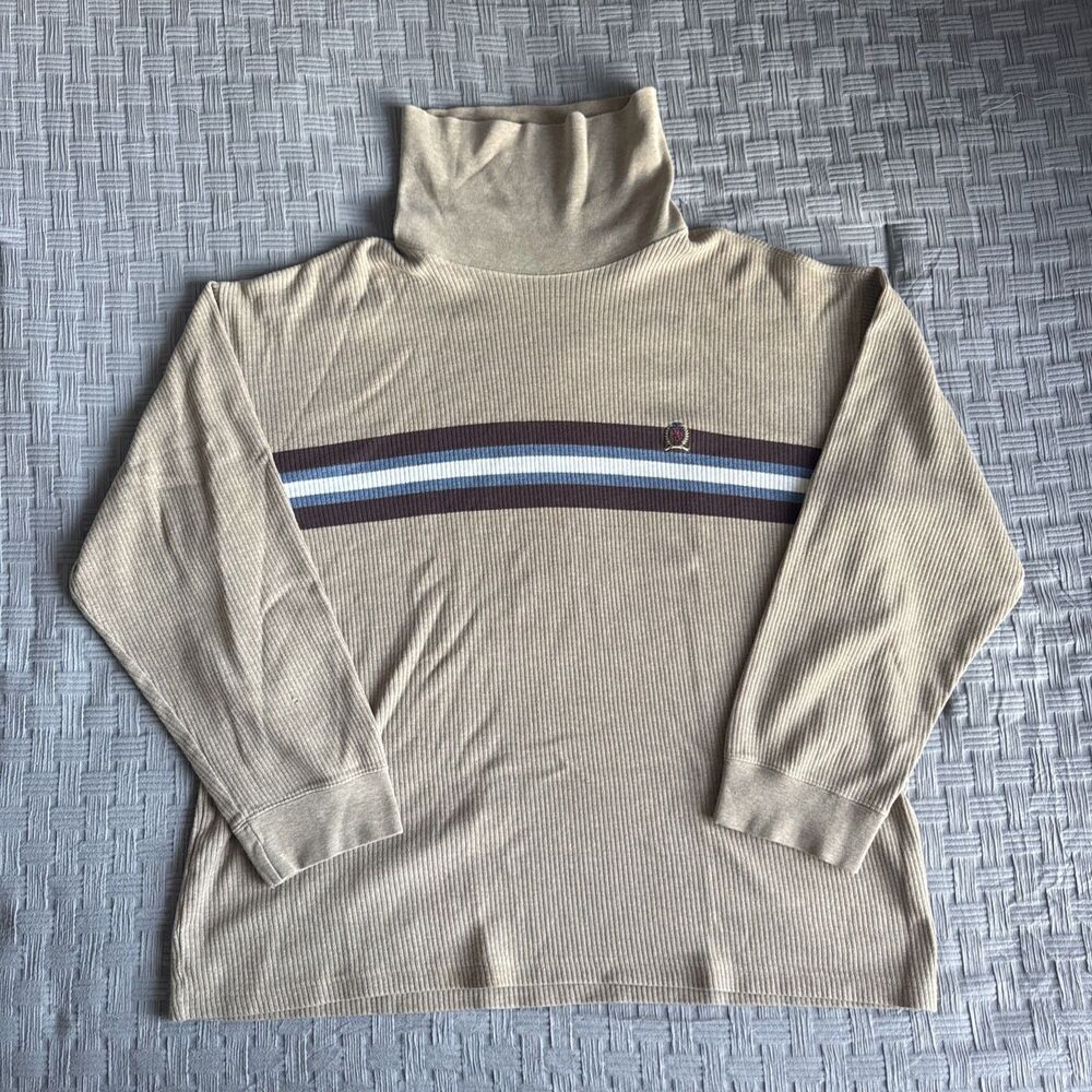 Tommy Hilfiger brown striped cotton vintage turtleneck sweater